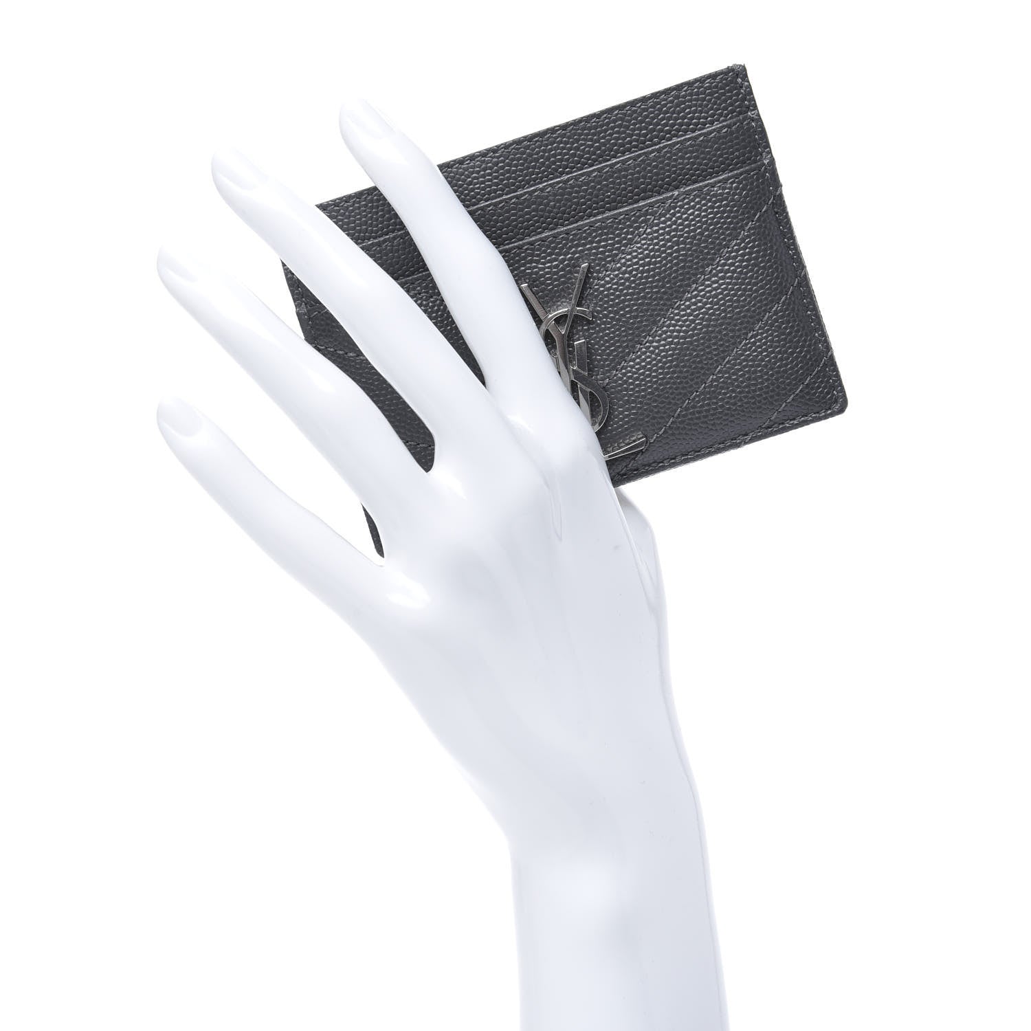 Saint Laurent Grain De Poudre Matelasse Chevron Monogram Credit Card Case Earth 2 of 9
