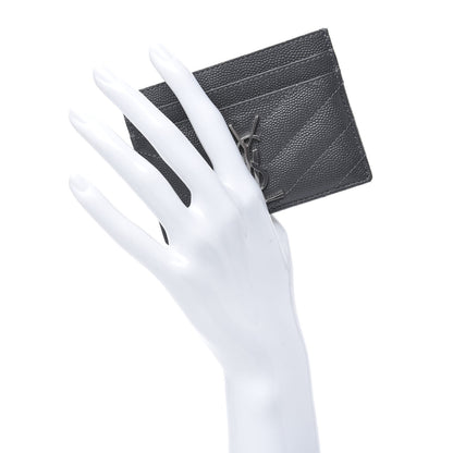 Saint Laurent Grain De Poudre Matelasse Chevron Monogram Credit Card Case Earth 2 of 9
