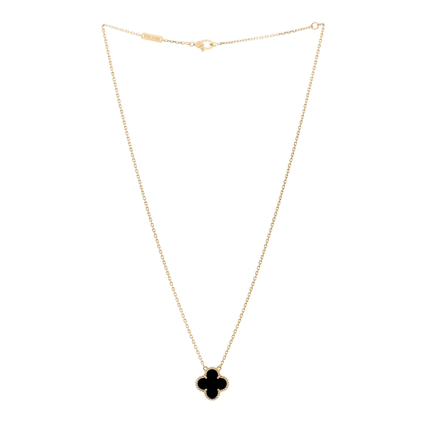 18K Yellow Gold Black Onyx Vintage Alhambra Pendant Necklace