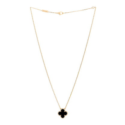 Van Cleef & Arpels 18K Yellow Gold Black Onyx Vintage Alhambra Pendant Necklace 3 of 6
