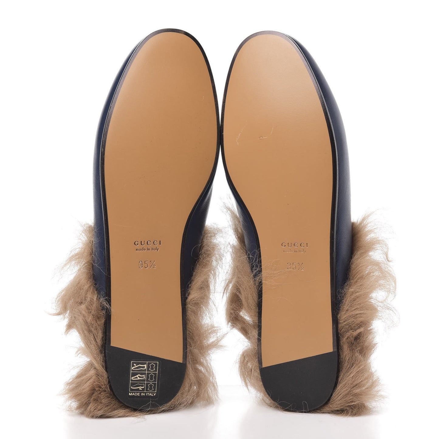 Malaga Kid Fur Womens Princetown Slippers 35.5 Blue Agata