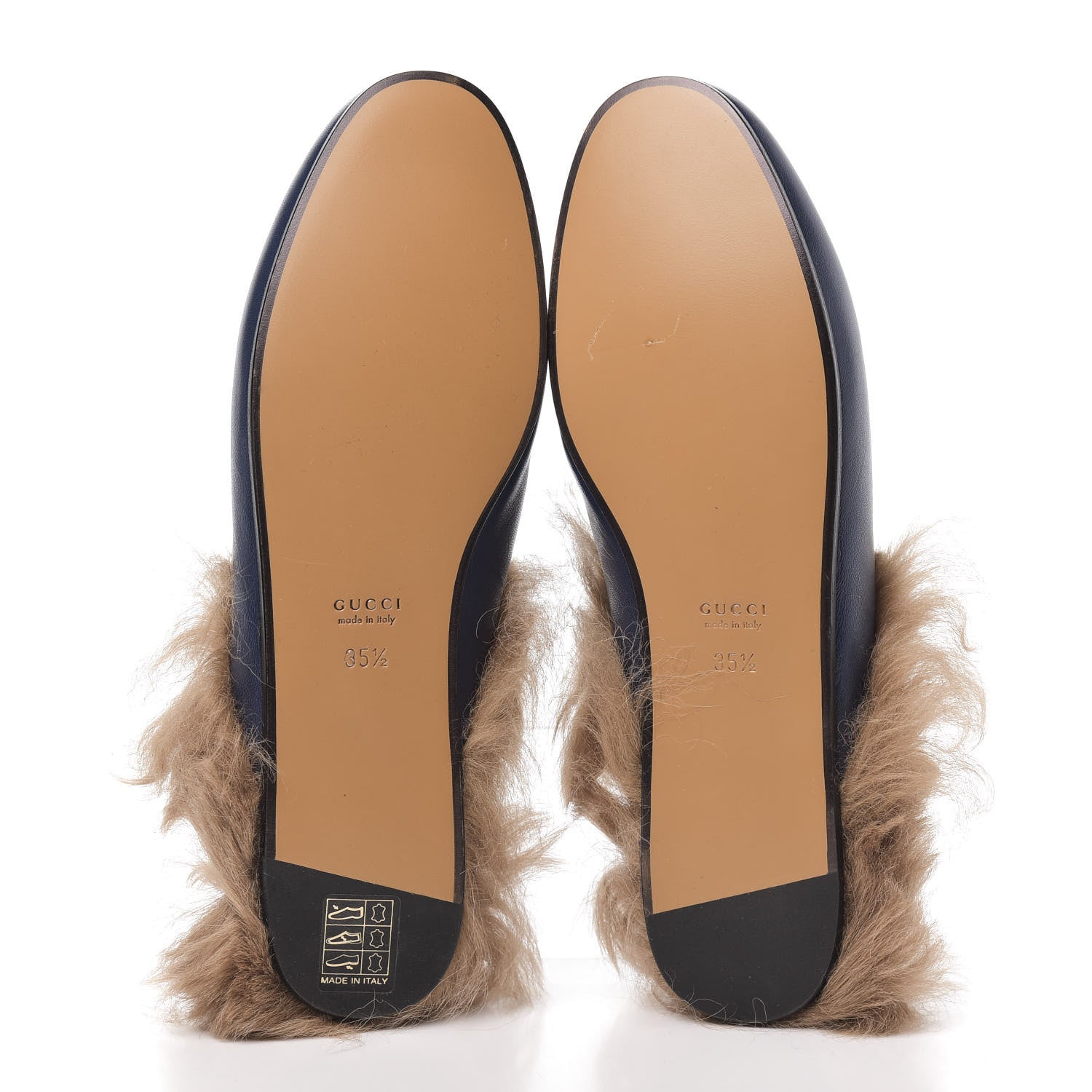 Gucci Malaga Kid Fur Womens Princetown Slippers 35.5 Blue Agata 5 of 9