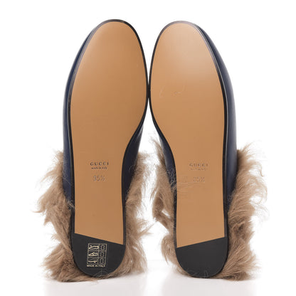 Gucci Malaga Kid Fur Womens Princetown Slippers 35.5 Blue Agata 5 of 9