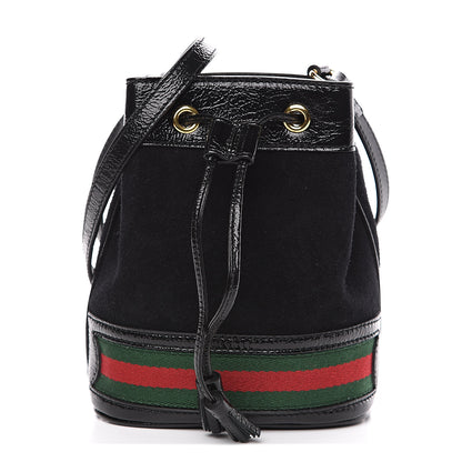 Gucci Suede Patent Web Mini Ophidia Bucket Bag Black 1 of 8