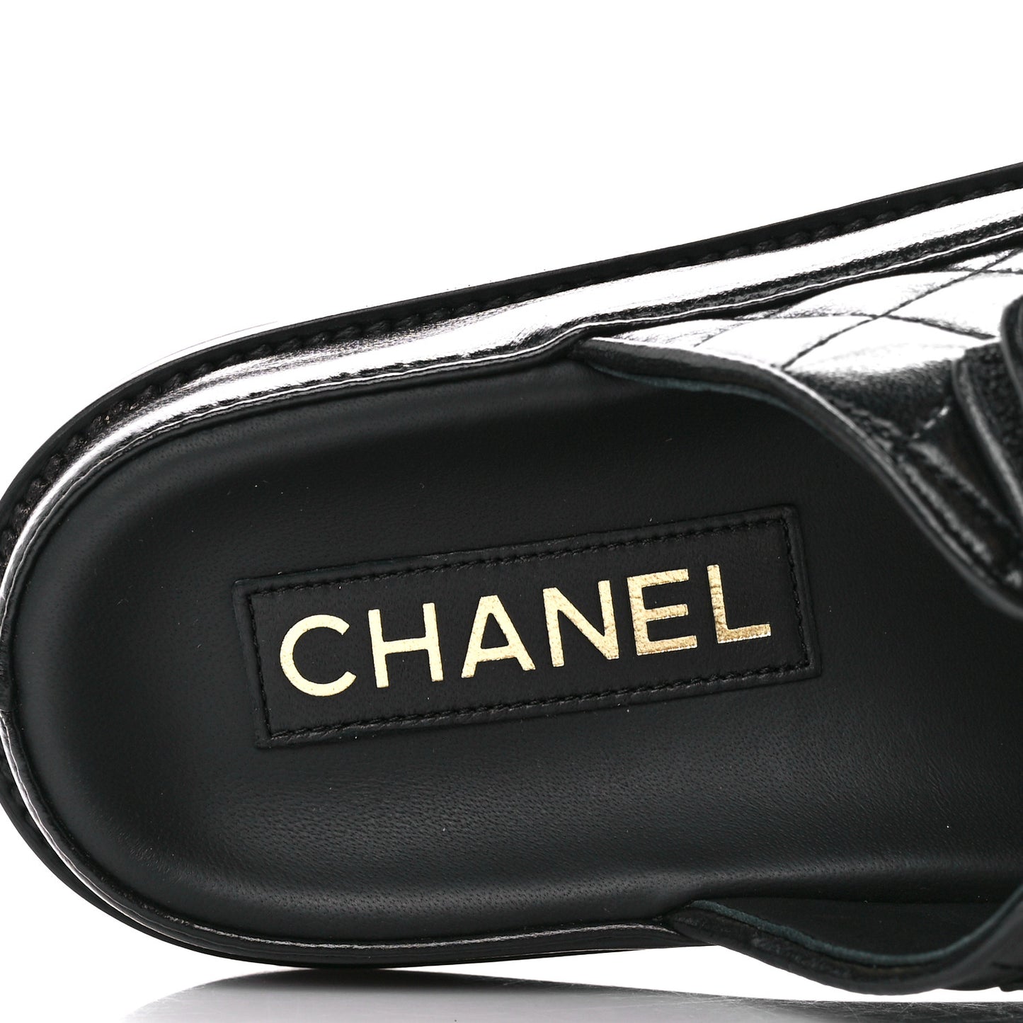 Lambskin Quilted Velcro Dad Chain CC Slide Sandals 37 Black