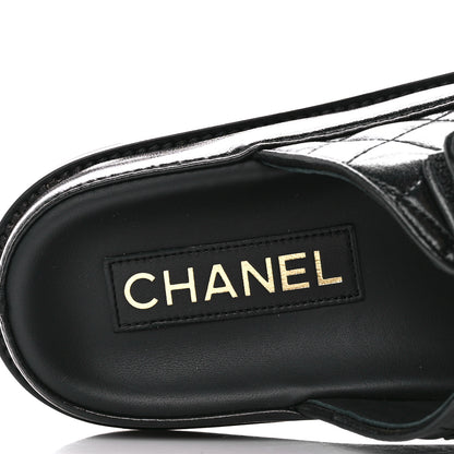 Chanel Lambskin Quilted Velcro Dad Chain CC Slide Sandals 37 Black 7 of 9