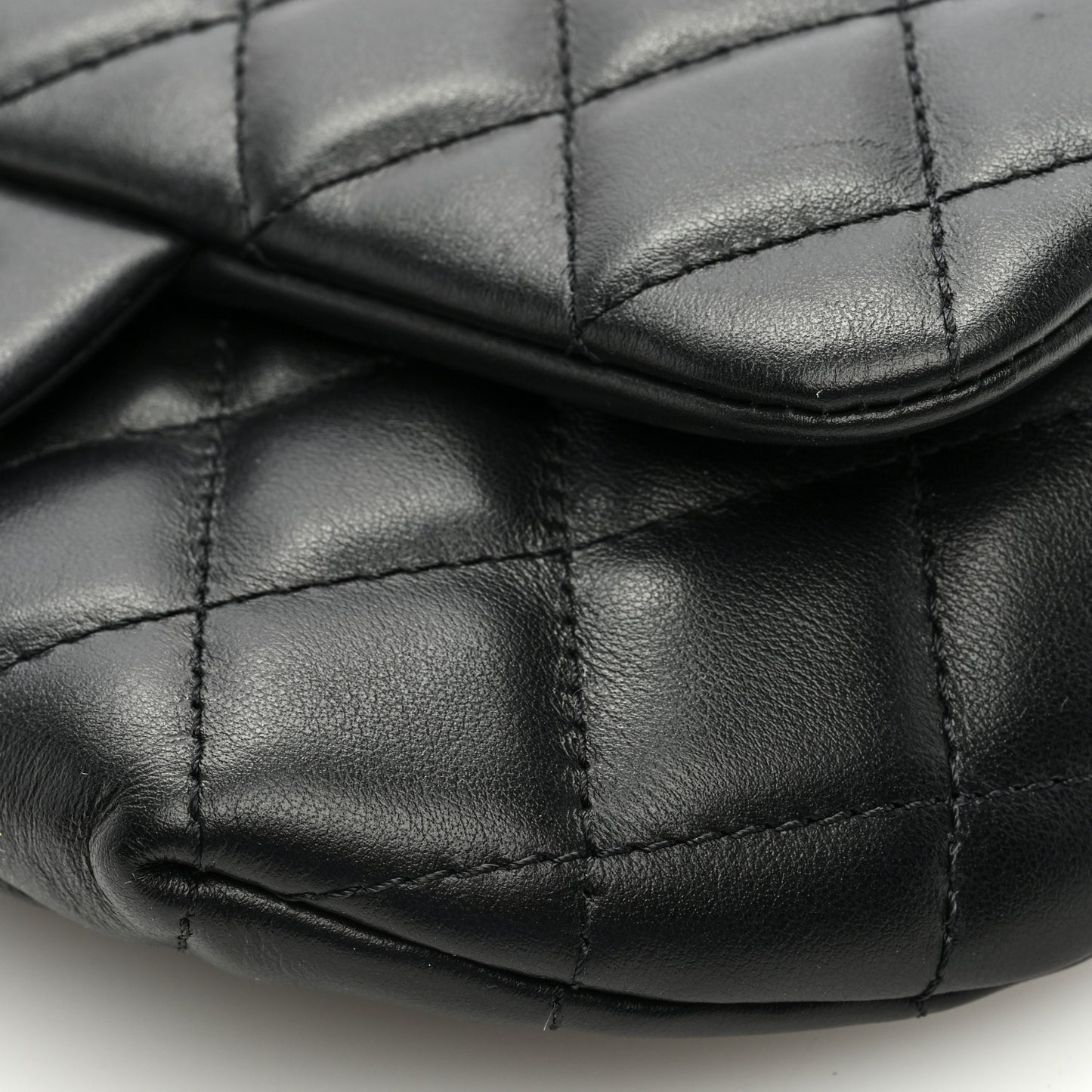Calfskin Quilted CC Uniform Flap Belt Bag Black
