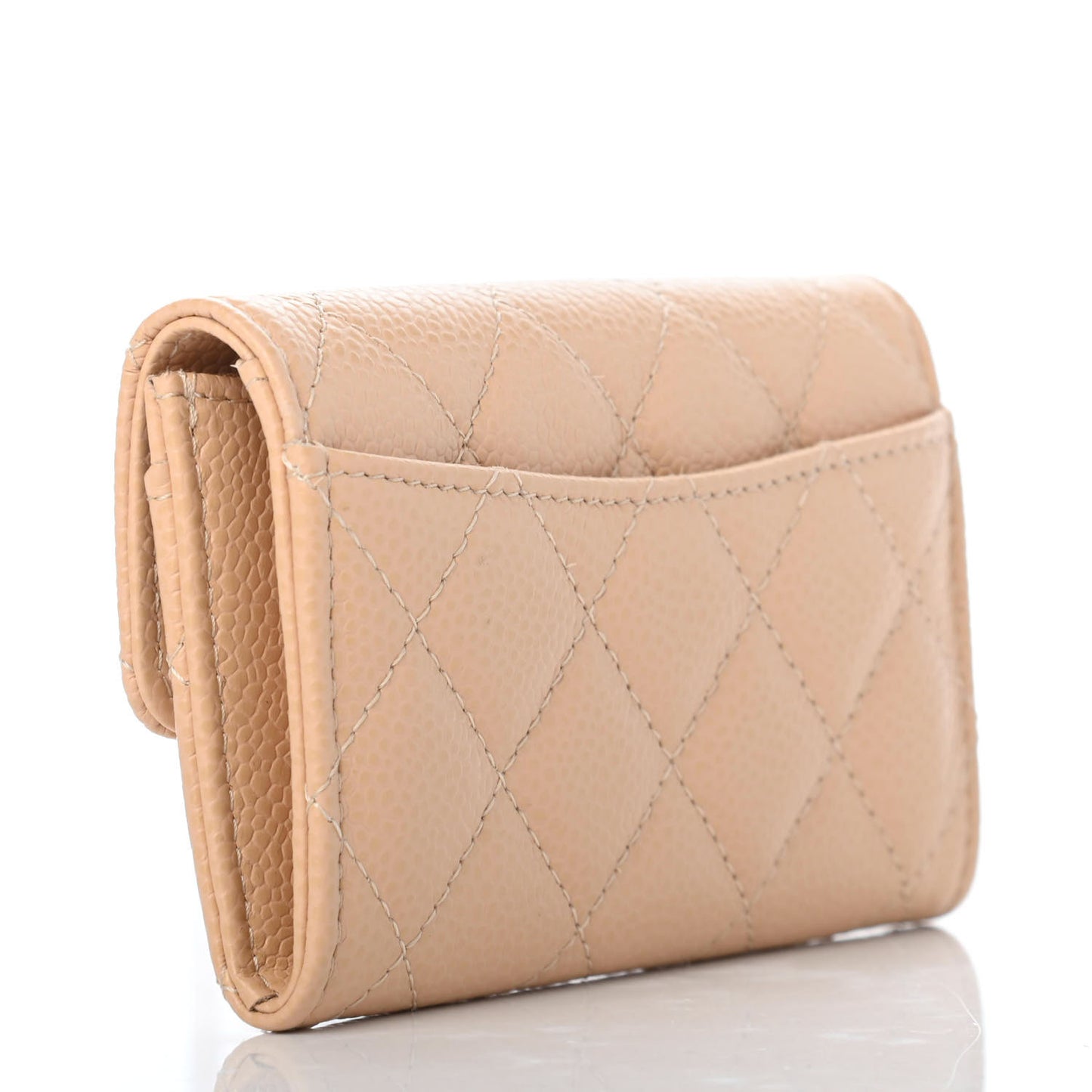 Caviar Quilted Flap Card Holder Wallet Beige
