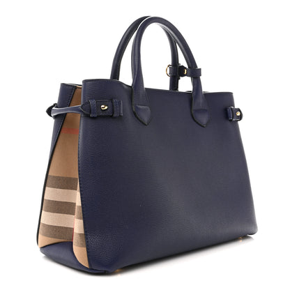 Burberry Derby Calfskin House Check Medium Banner Tote Ink Blue 3 of 11
