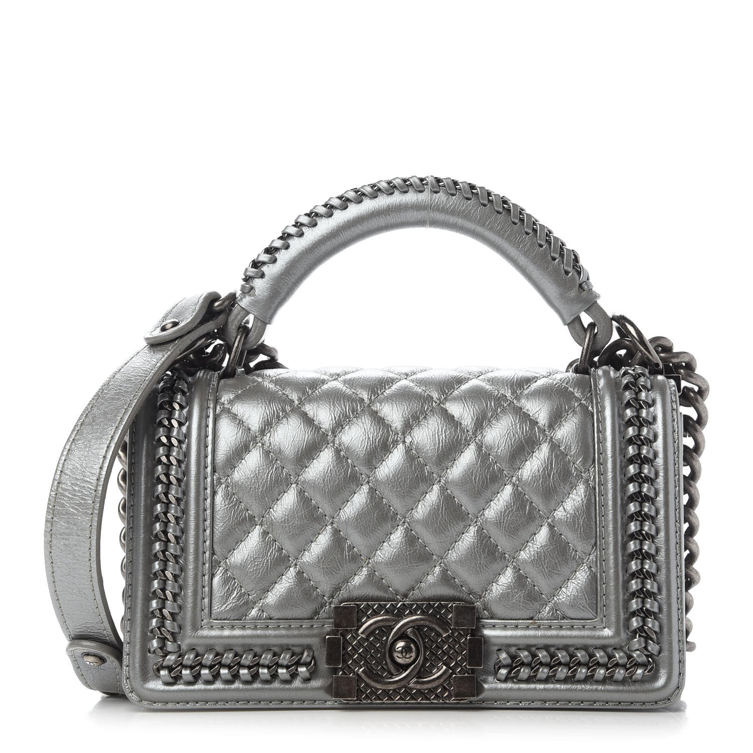 Chanel Metallic Aged Calfskin Quilted Small Boy Handle Flap Charcoal 1 of 8