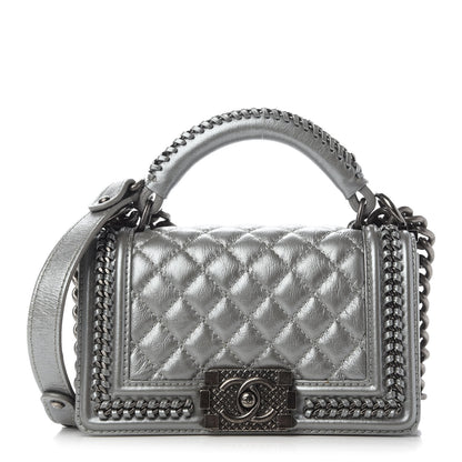 Chanel Metallic Aged Calfskin Quilted Small Boy Handle Flap Charcoal 1 of 8