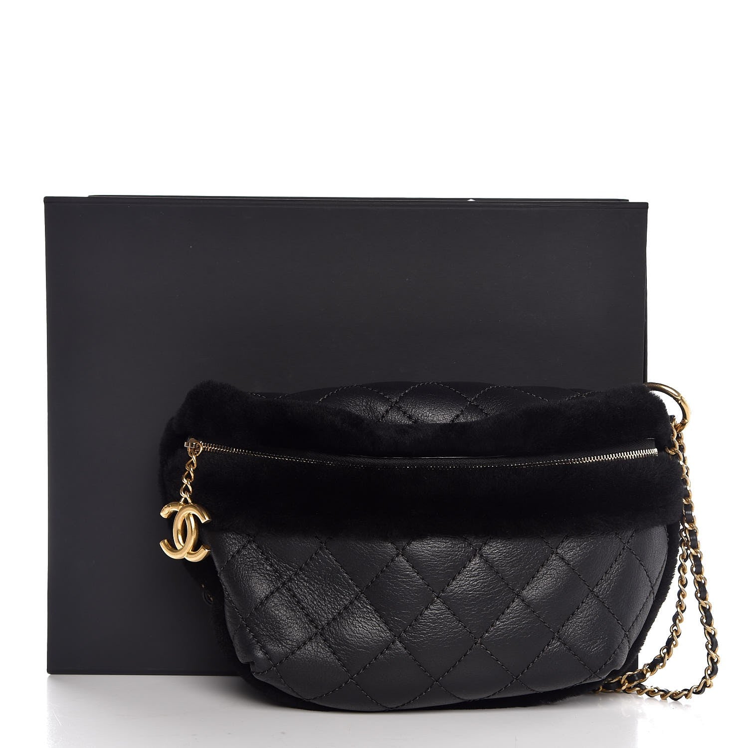 Chanel Calfskin Fur Quilted Waist Bag Fanny Pack Black 8 of 8