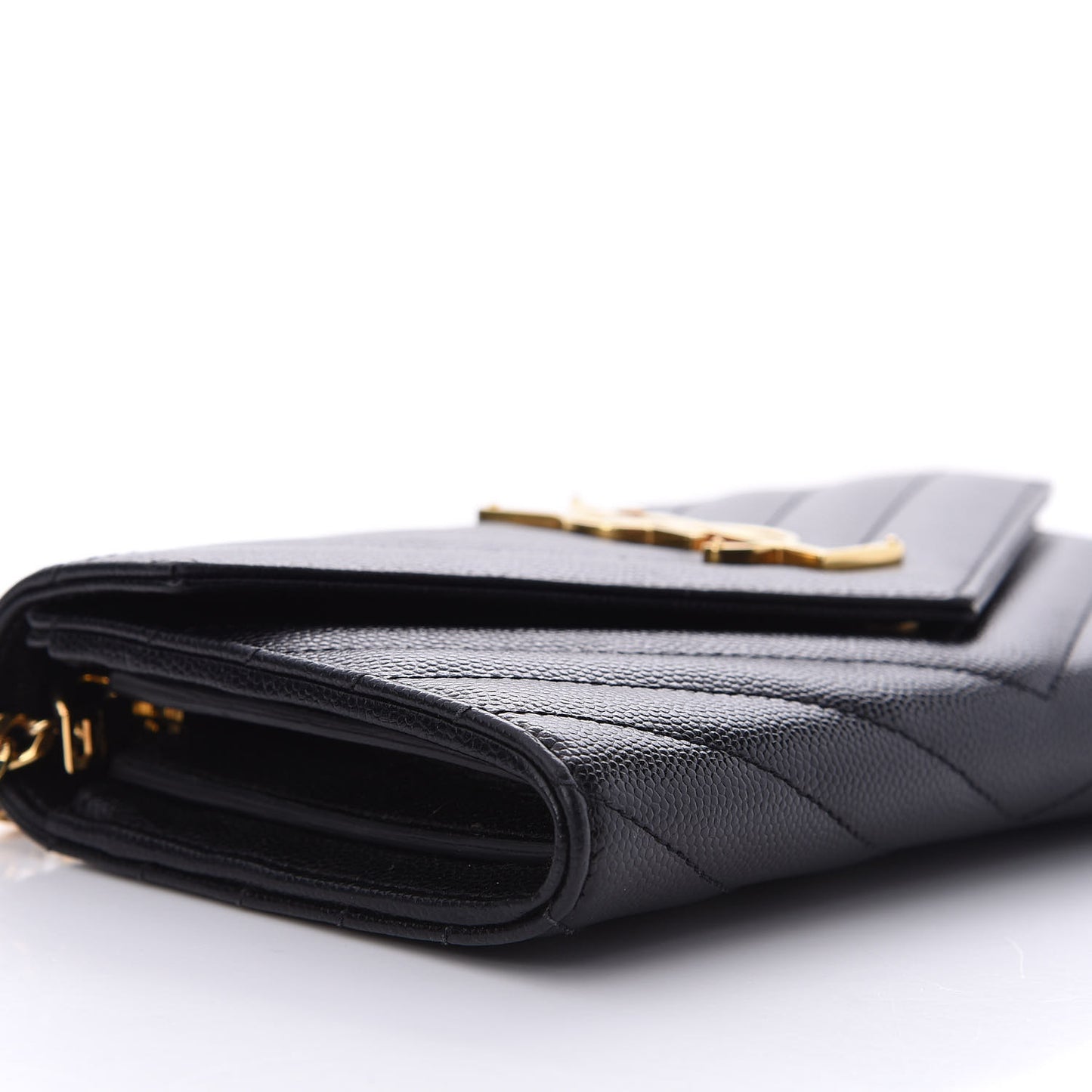 Grain De Poudre Matelasse Chevron Small Monogram Chain Wallet Black