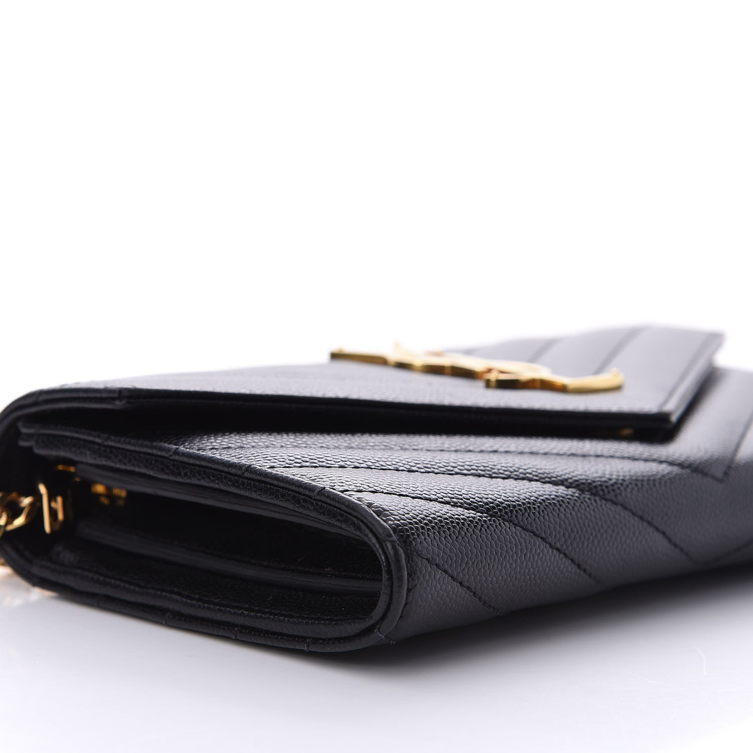 Saint Laurent Grain De Poudre Matelasse Chevron Small Monogram Chain Wallet Black 6 of 11