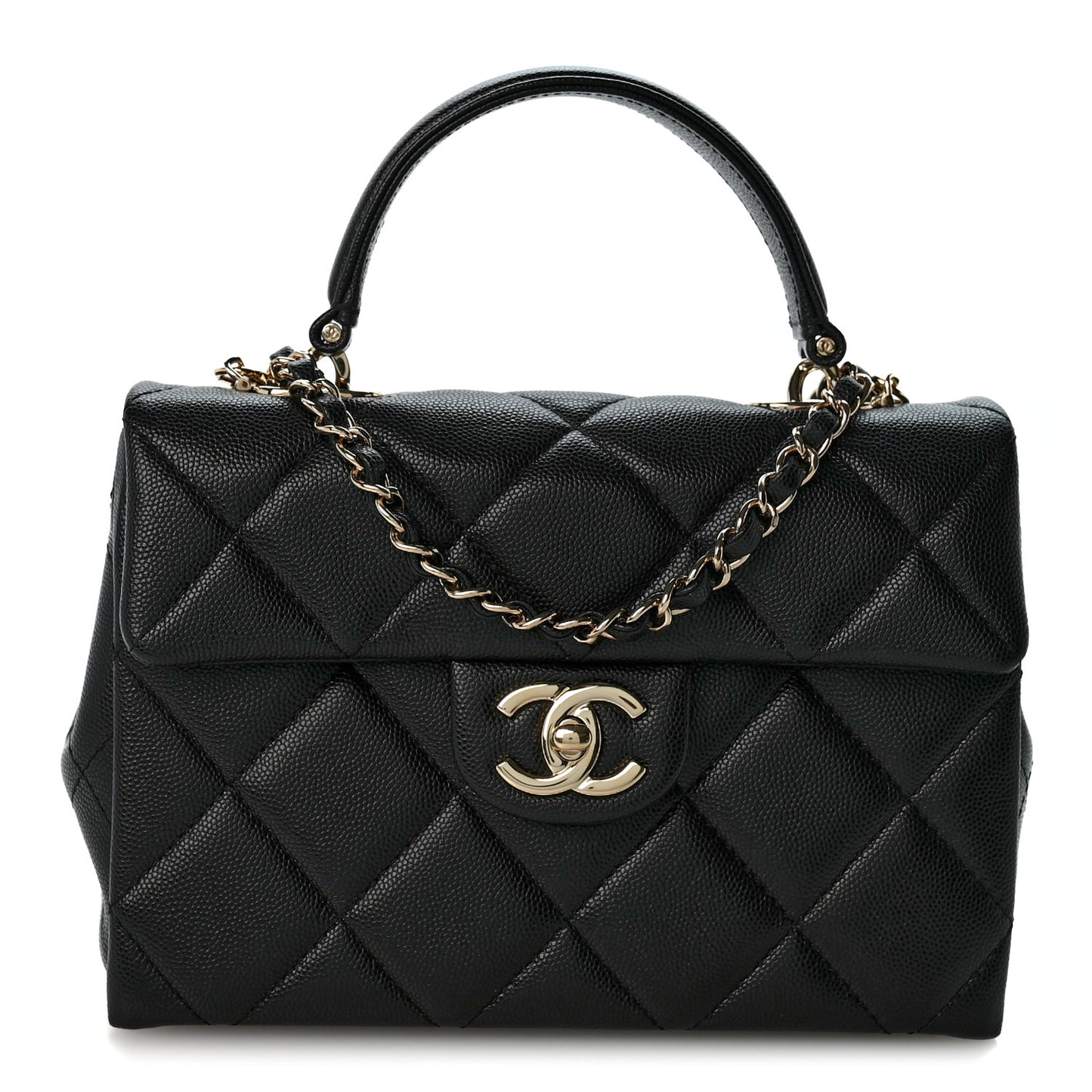 Caviar Quilted Mini Retro Twist Top Handle Flap Black