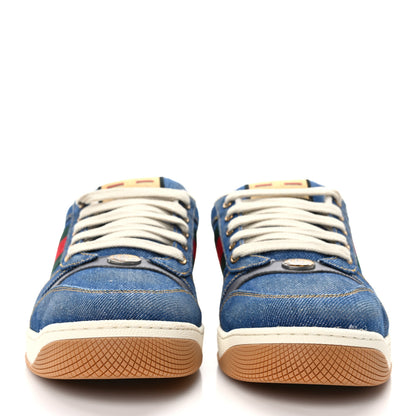 Gucci Denim Calfskin Web Mens Screener Sneakers 8.5 Indigo Blue 2 of 9