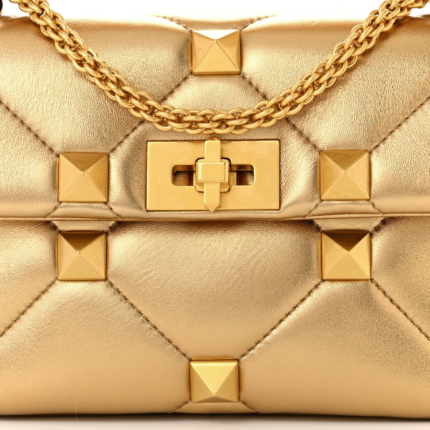 Nappa Medium Roman Stud Shoulder Bag Antique Brass