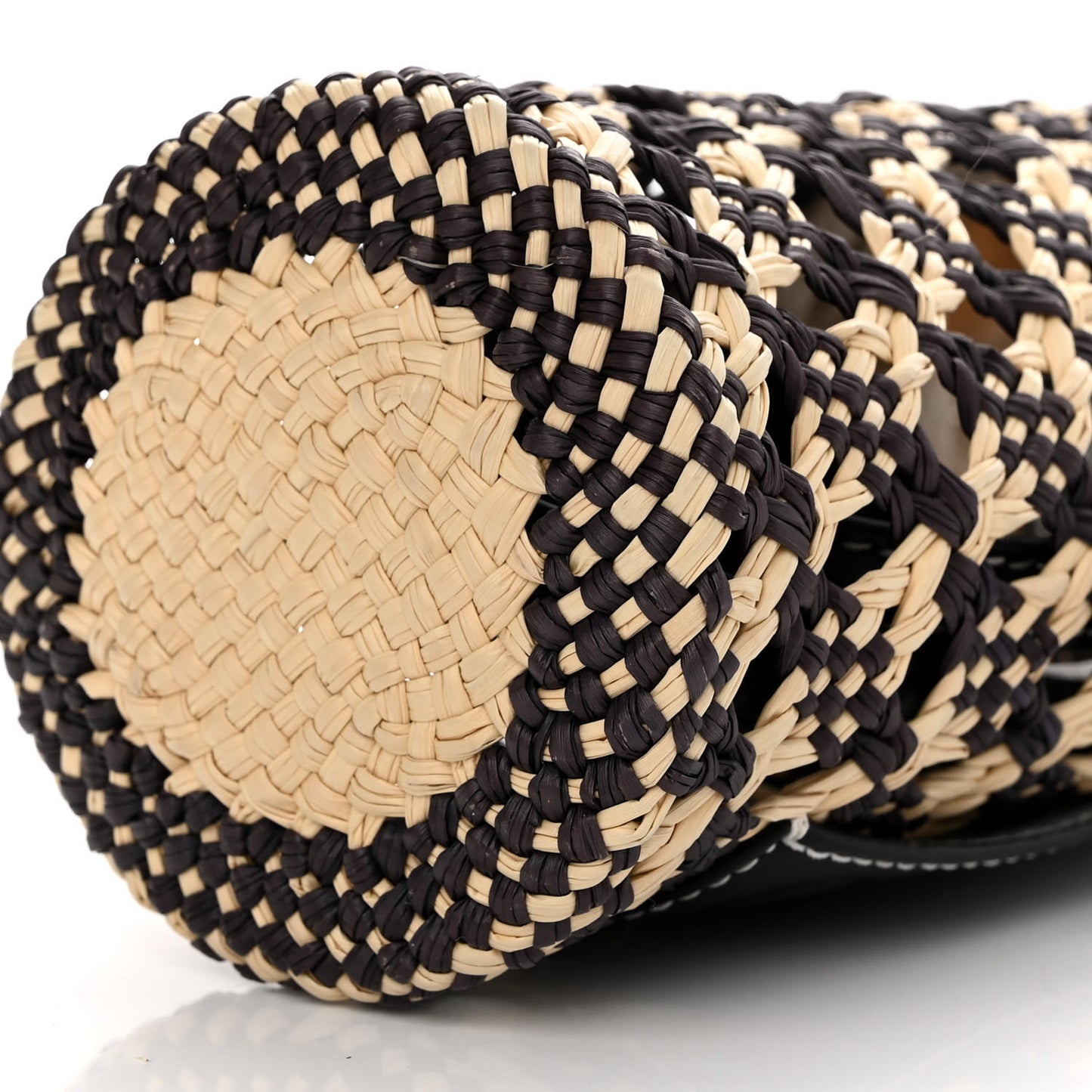 Calfskin Raffia Paula's Ibiza Pocket Bucket Bag Natural Navy Blue