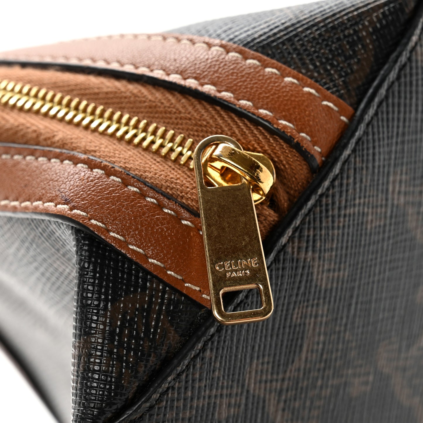 Lambskin Triomphe Canvas Embroidered Logo Clutch With Chain Tan