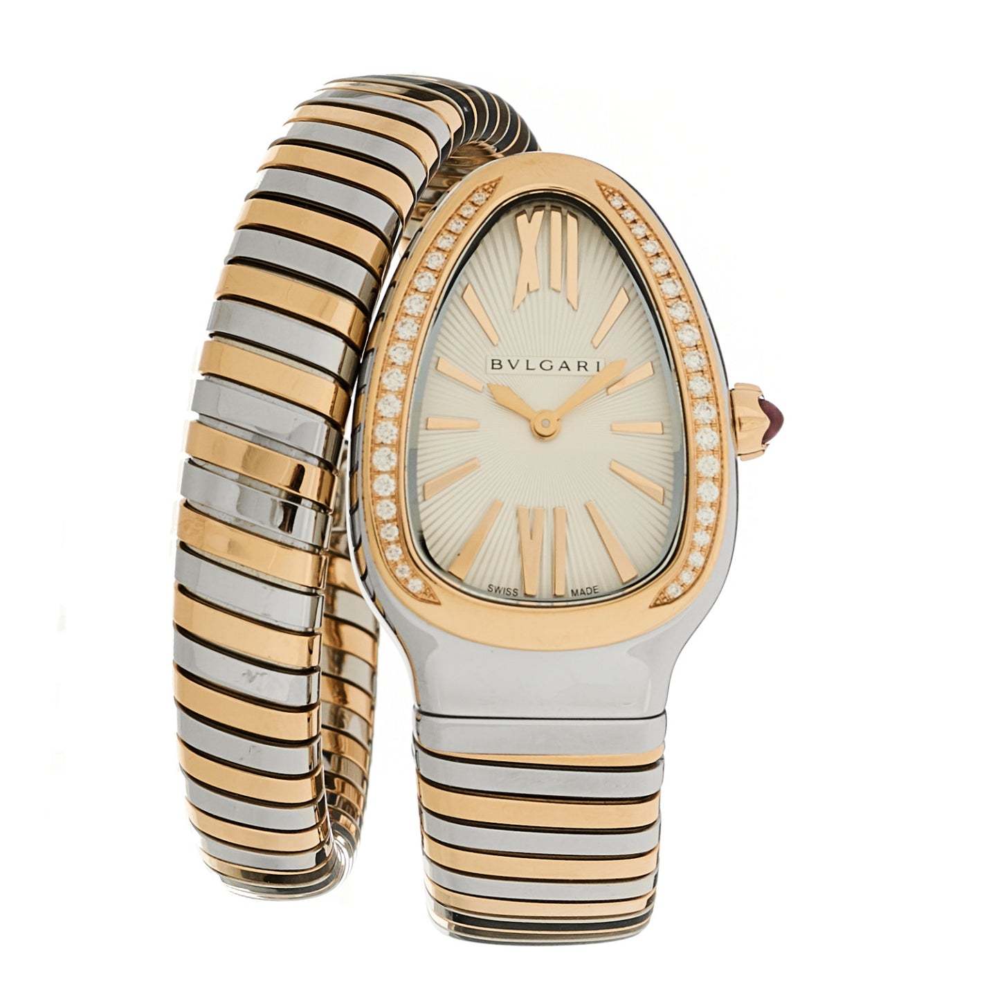 Stainless Steel 18K Rose Gold Diamond Bezel 35mm Serpenti Tubogas Quartz Watch
