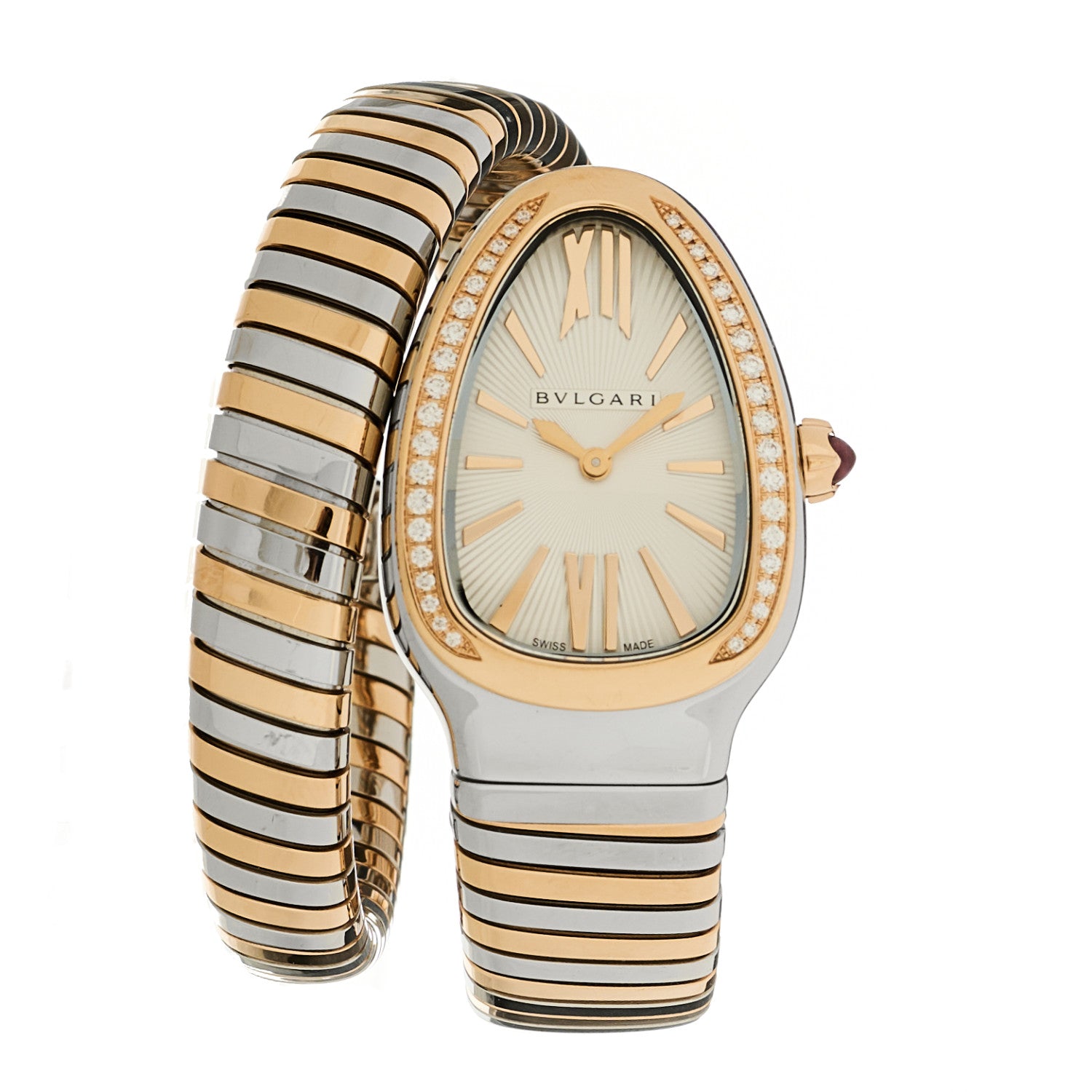 Bulgari Stainless Steel 18K Rose Gold Diamond Bezel 35mm Serpenti Tubogas Quartz Watch 1 of 5