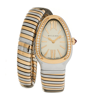 Bulgari Stainless Steel 18K Rose Gold Diamond Bezel 35mm Serpenti Tubogas Quartz Watch 1 of 5