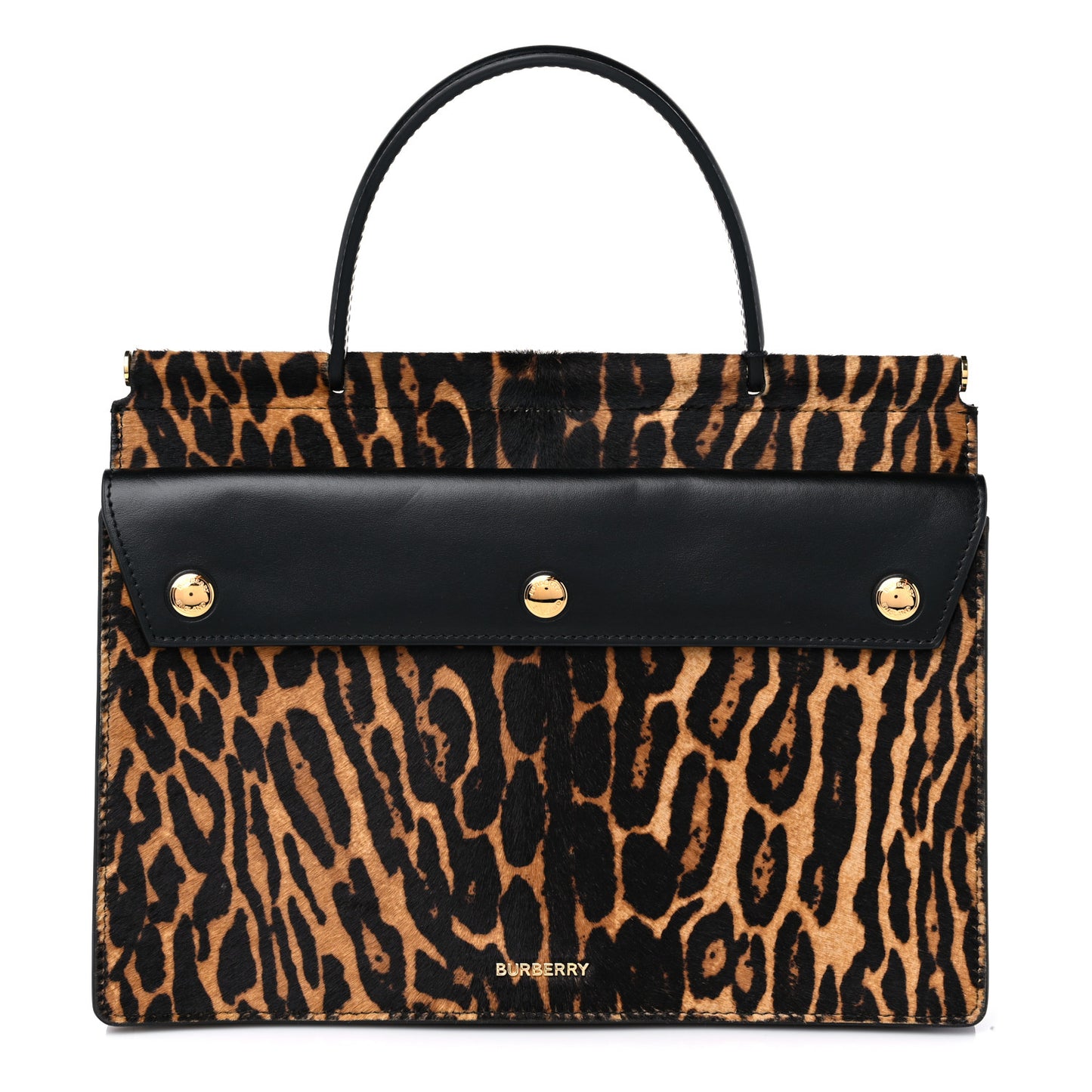 Calf Hair Leopard Print Small Title Bag with Pocket Black