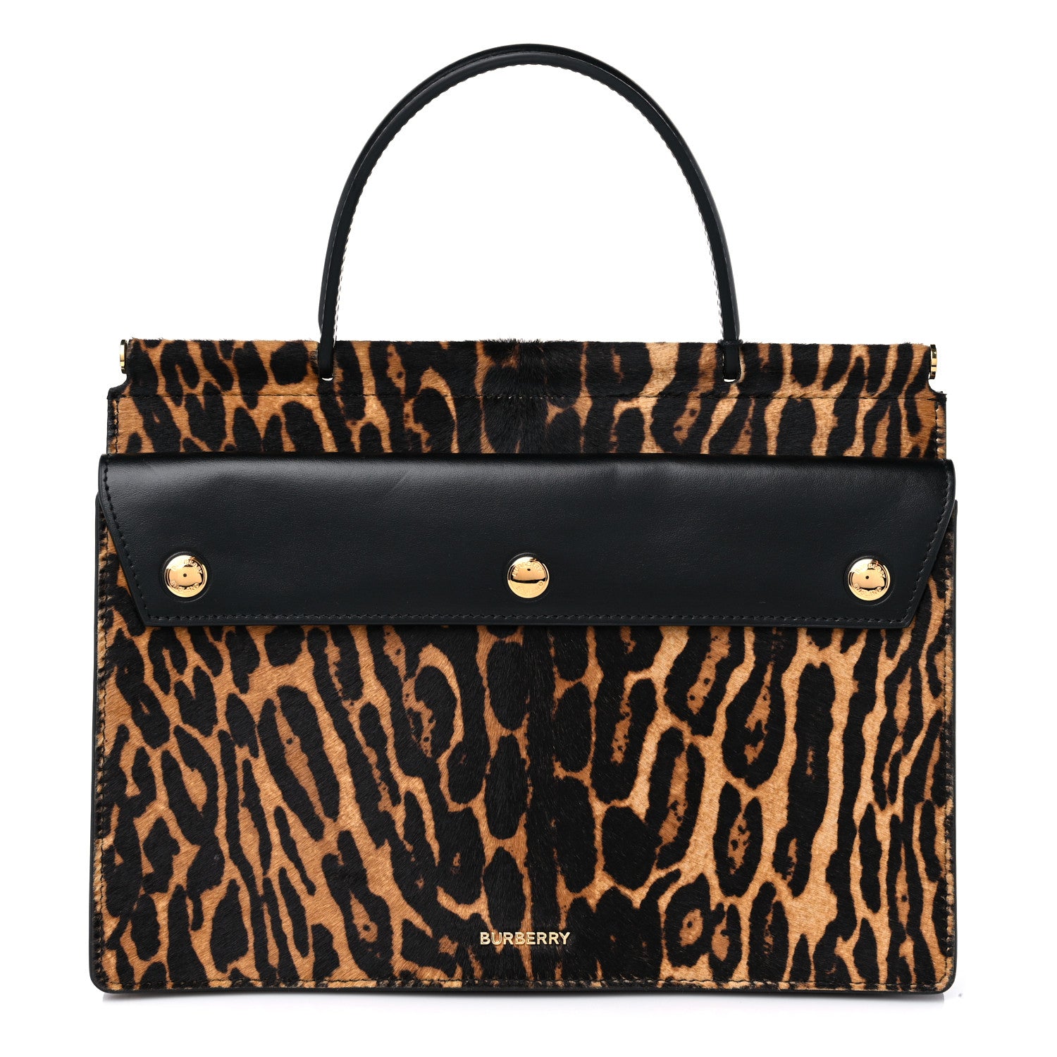 Burberry Calf Hair Leopard Print Small Title Bag with Pocket Black 1 of 10