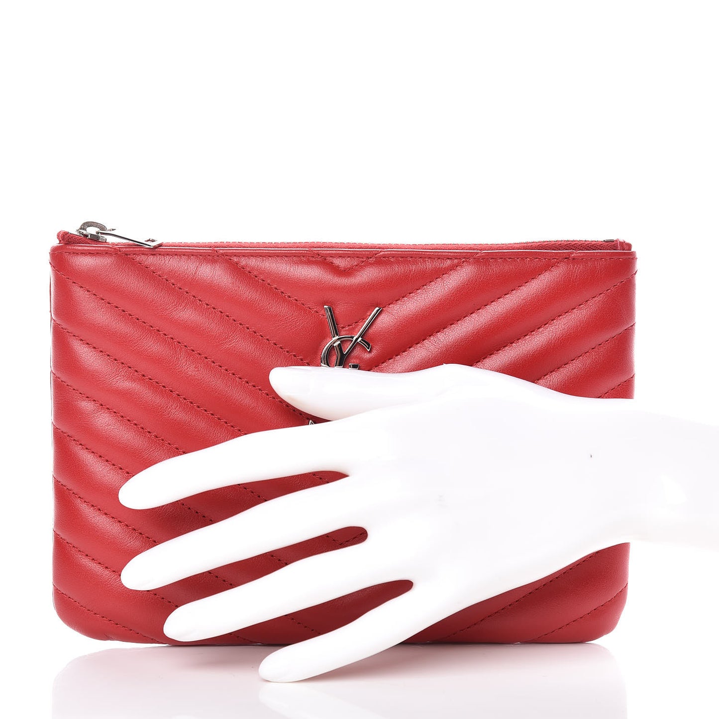 Calfskin Matelasse Chevron Monogram Pouch Red