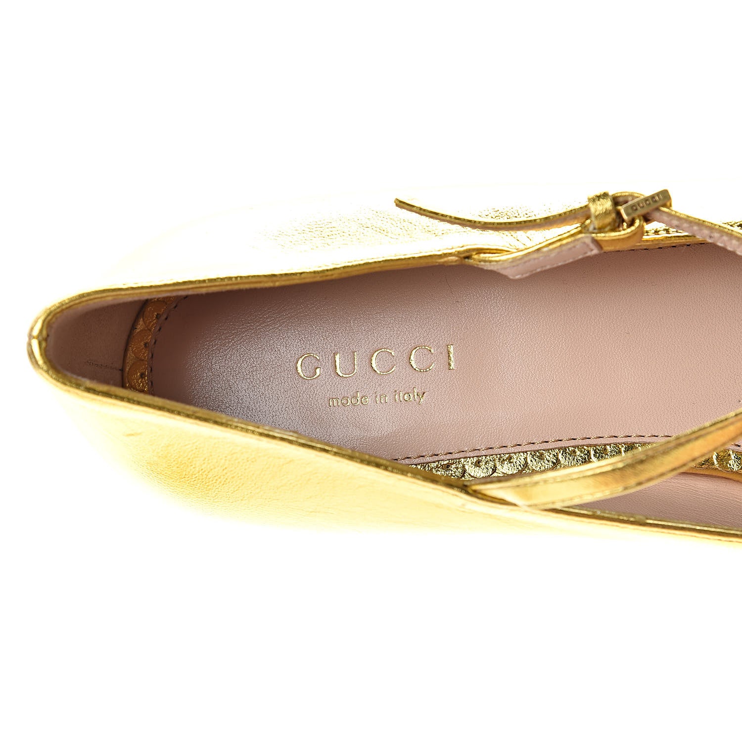 Gucci Metallic Nappa Lexi T Strap Ballerina Flats 37 Gold 8 of 8