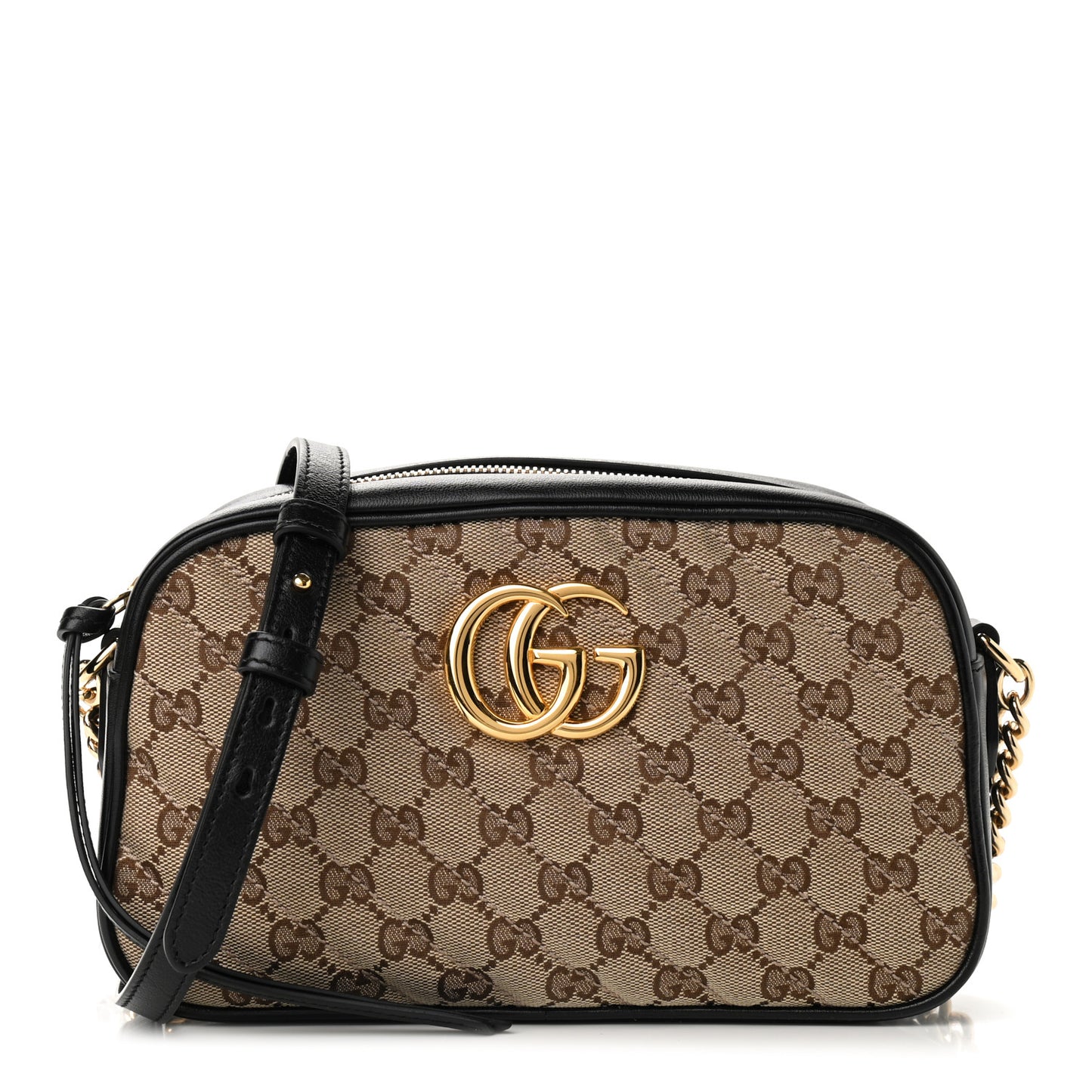 Monogram Matelasse Diagonal Small GG Marmont Chain Shoulder Bag Beige Black