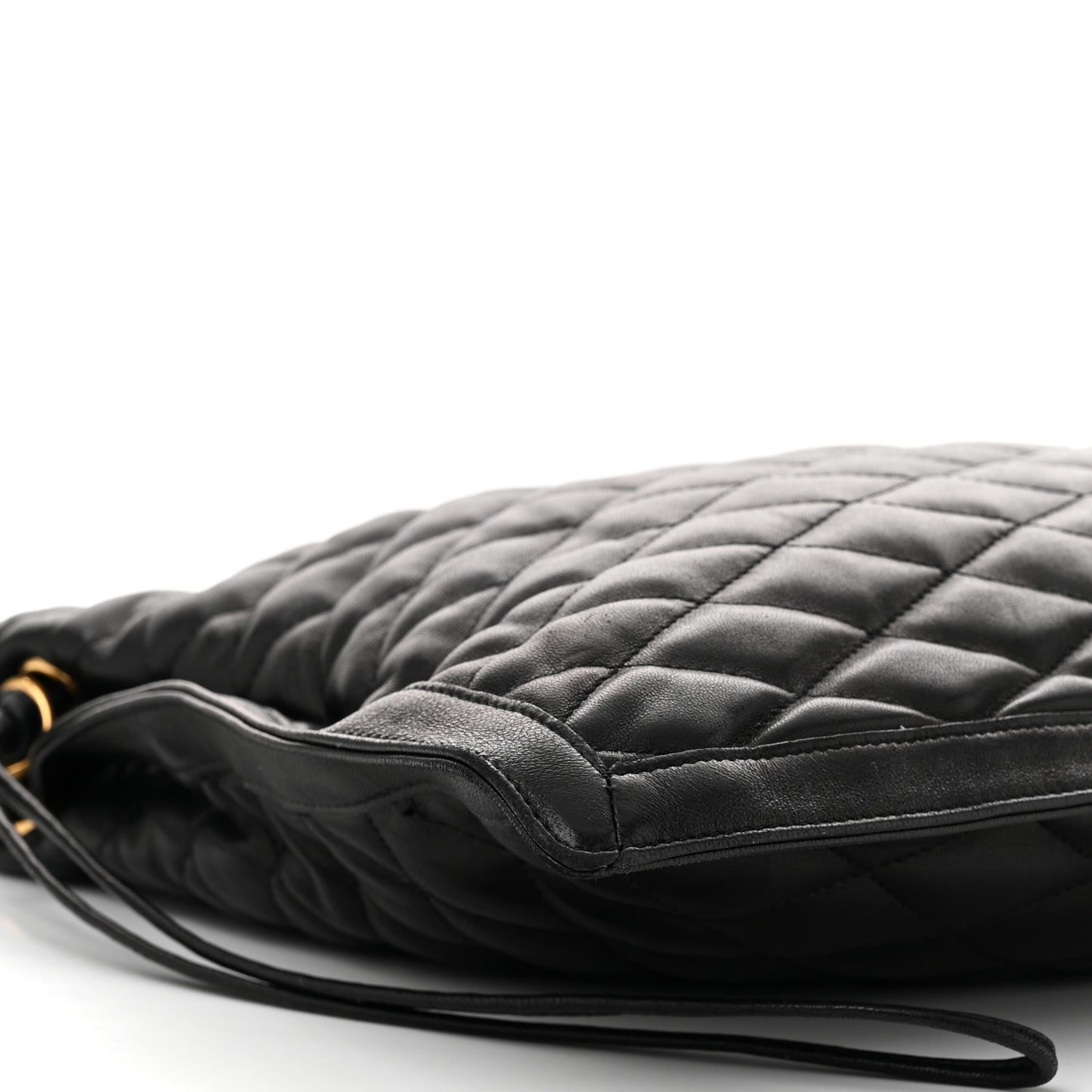 Lambskin Quilted Pochon Drawstring Tote Bag Black