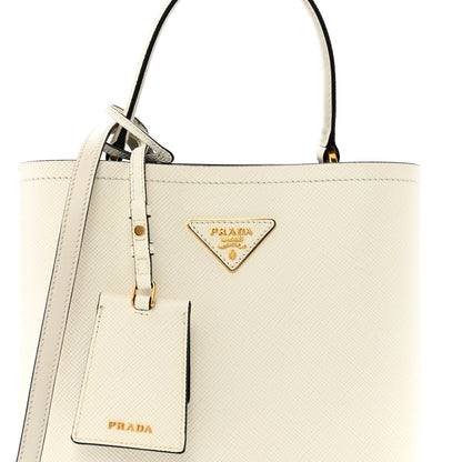 Prada Saffiano Cuir Medium Panier Bucket Bag Bianco Black 8 of 13