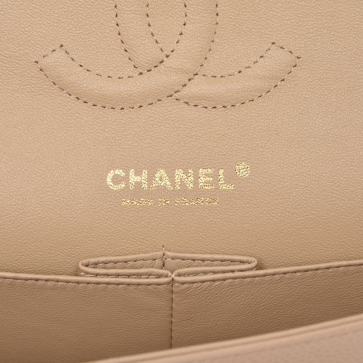 Caviar Quilted Medium Double Flap Beige Clair