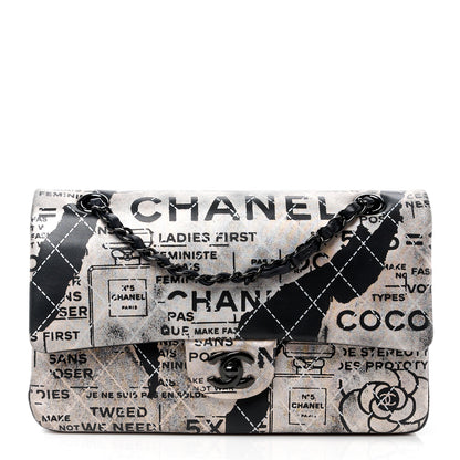 Chanel Metallic Lambskin Painted Feministe Newsprint Medium Double Flap So Black 1 of 15