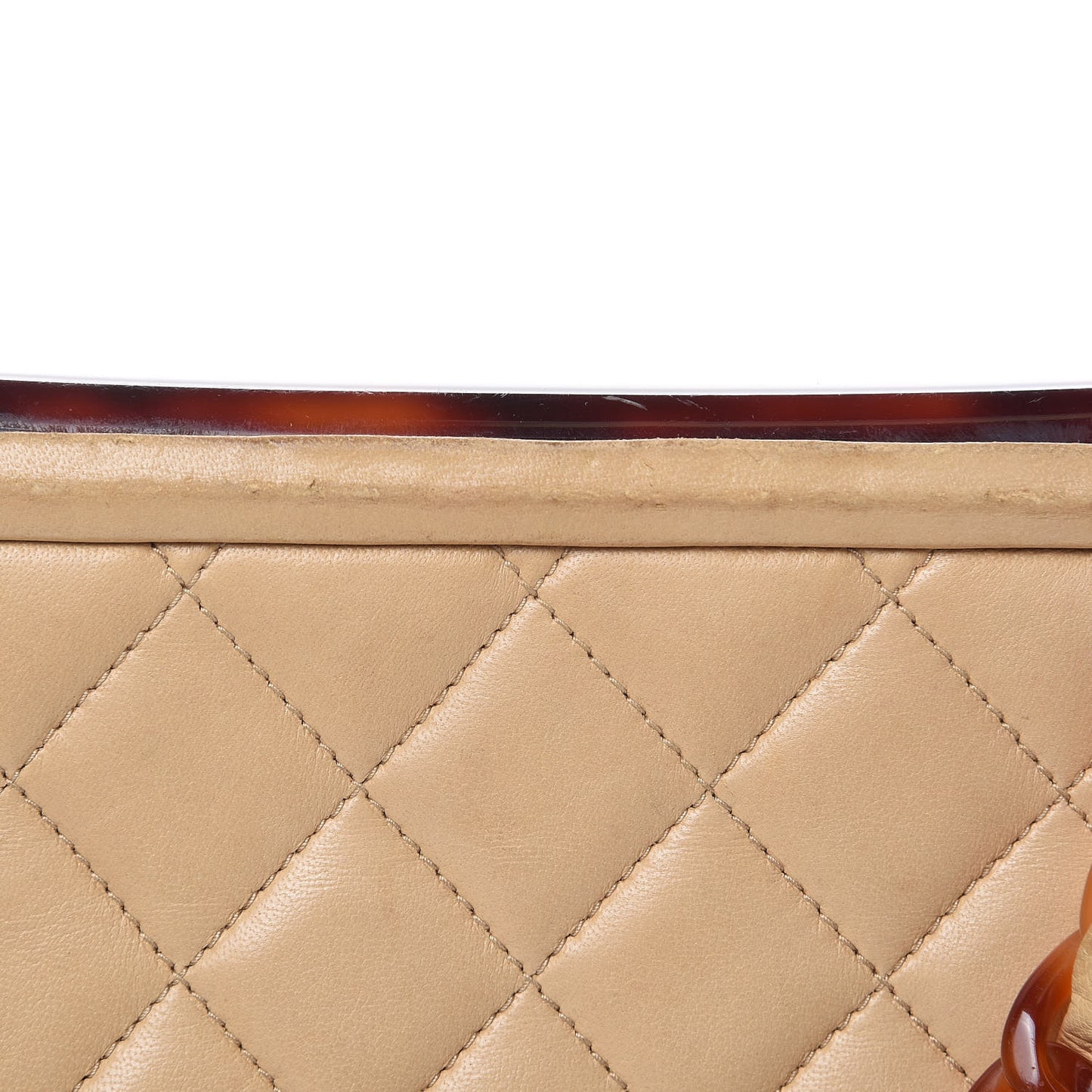 Lambskin Quilted Tortoise Box Bag Beige