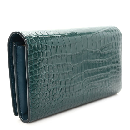Saint Laurent Calfskin Crocodile Embossed Large Monogram Flap Wallet Green 3 of 7