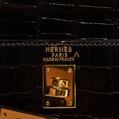 Hermes Shiny Porosus Crocodile Kelly Sellier 25 Cocoan 3 of 28