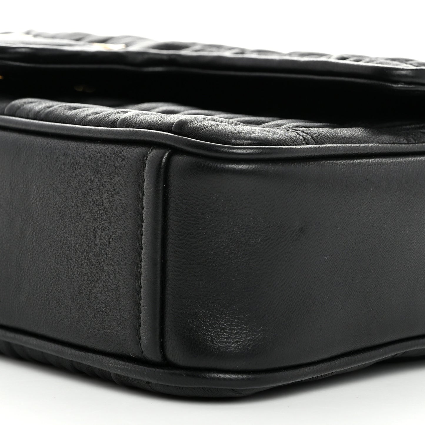 Nappa Gaufre Medium Chain Flap Shoulder Bag Black