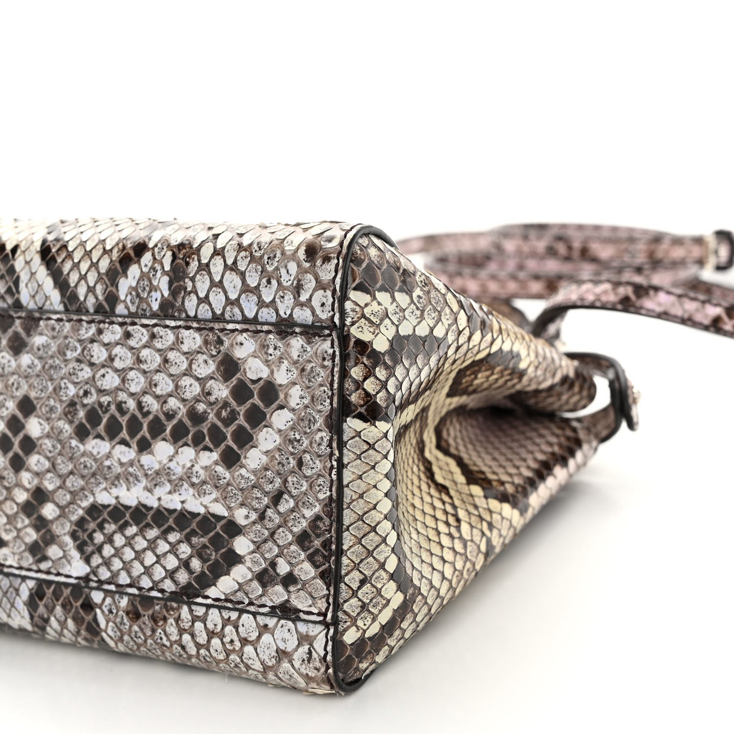 Fendi Snakeskin Shiny Nappa Mini Peekaboo Iconic Satchel Roccia Light Rose 10 of 10