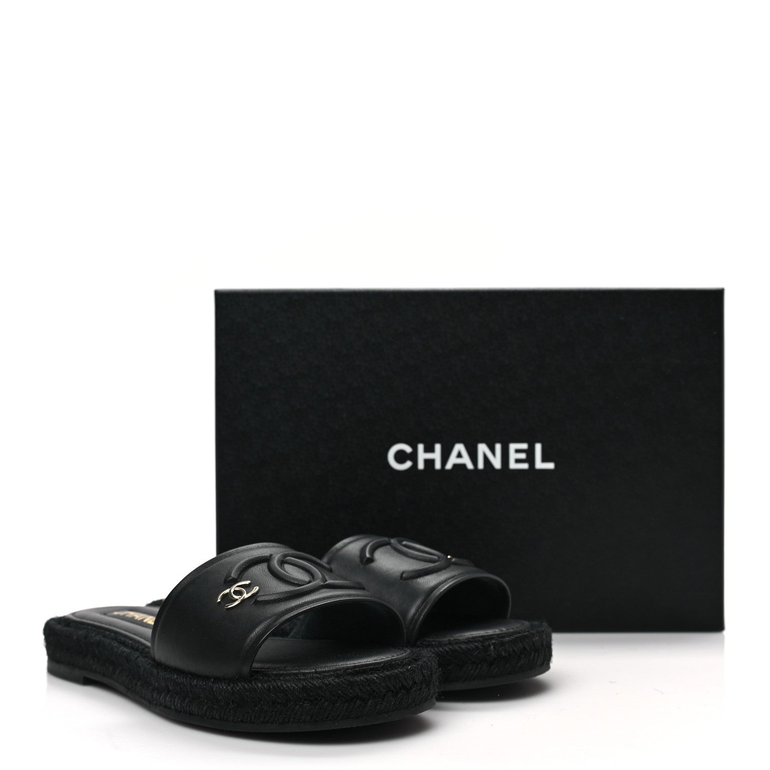 Chanel Lambskin Espadrille Mule Sandals 38 Black 10 of 10