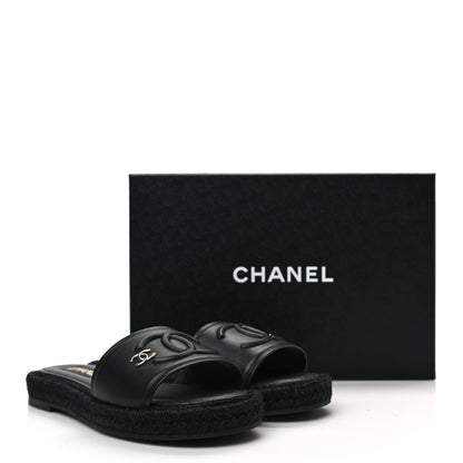 Chanel Lambskin Espadrille Mule Sandals 38 Black 10 of 10