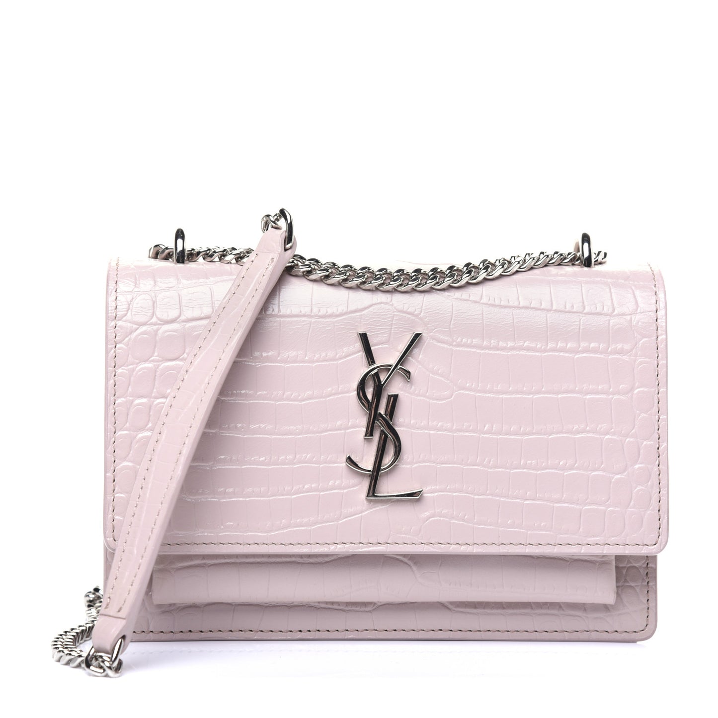 Calfskin Crocodile Embossed Small Monogram Sunset Soft Nude