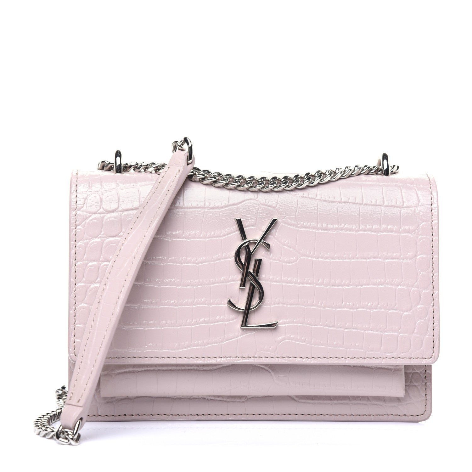 Saint Laurent Calfskin Crocodile Embossed Small Monogram Sunset Soft Nude 1 of 12