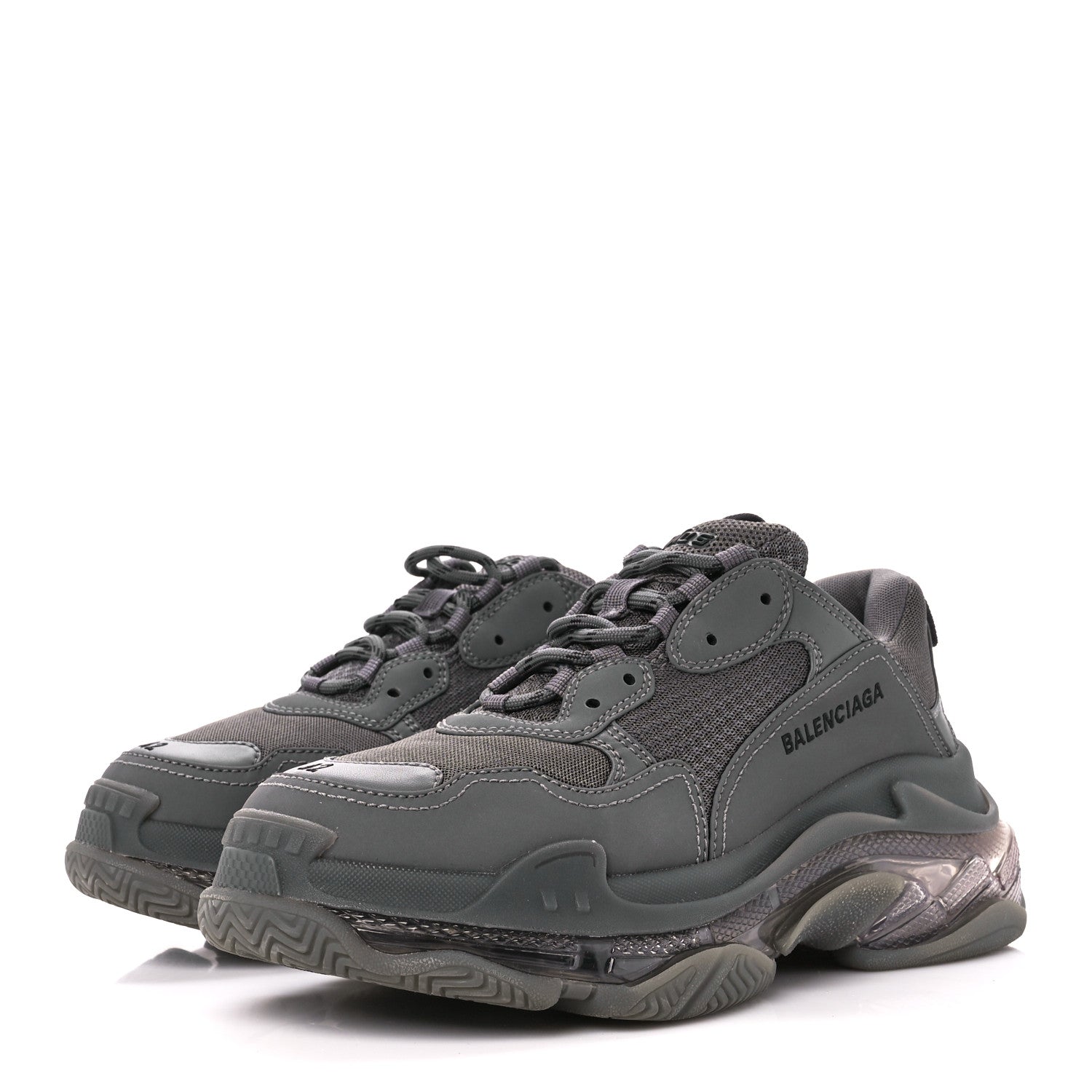 Balenciaga Fabric Mesh Clear Sole Fluo Mens Triple S Sneakers 42 Grey Black 3 of 8
