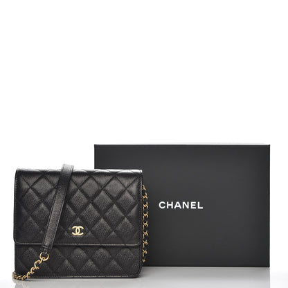 Chanel Letter Calfskin Embossed Quilted Square Wallet On Chain WOC Black 10 of 10