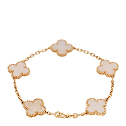Van Cleef & Arpels 18K Yellow Gold Mother of Pearl 5 Motifs Vintage Alhambra Bracelet 2 of 5