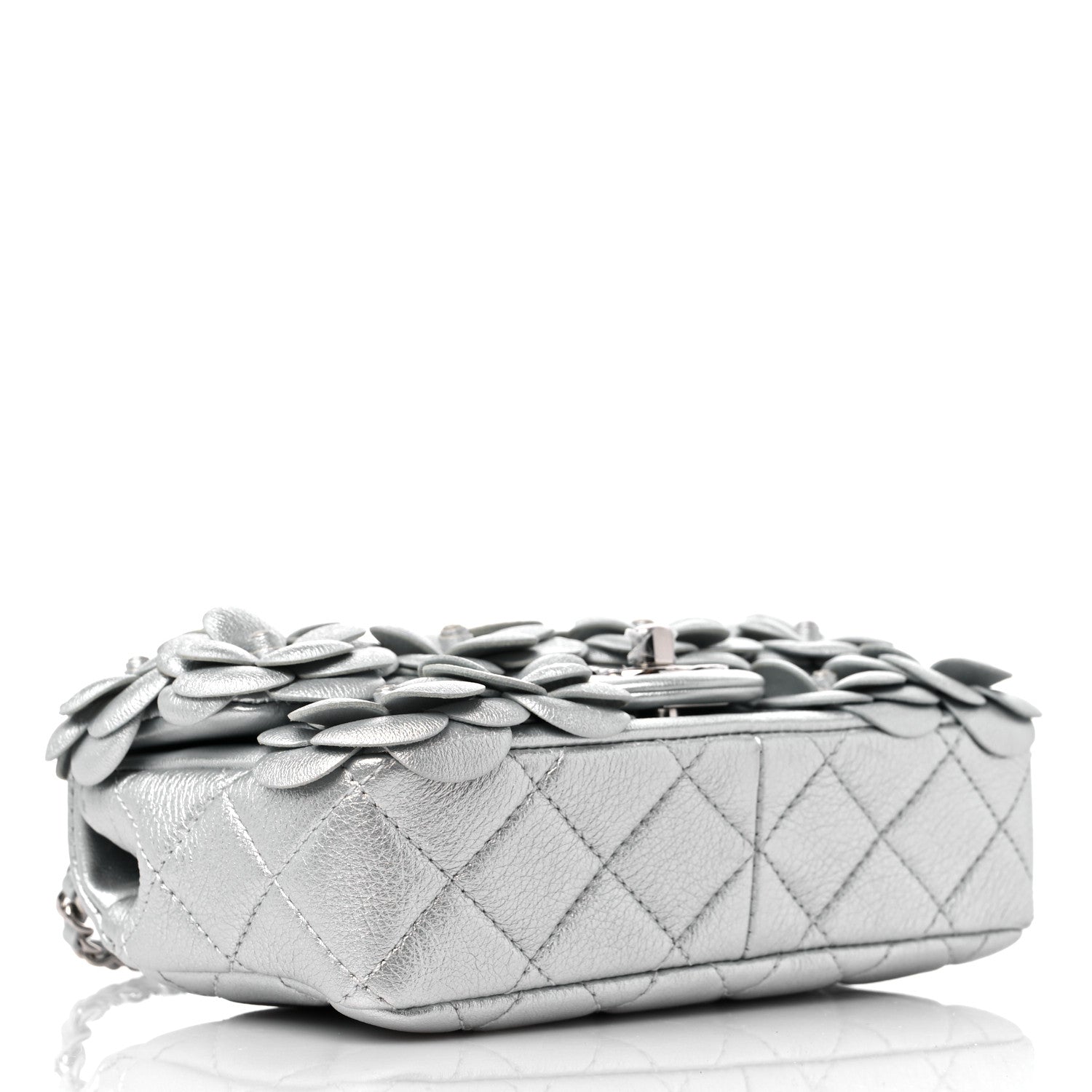 Chanel Metallic Lambskin Quilted Mini Camellia Flap Silver 4 of 9