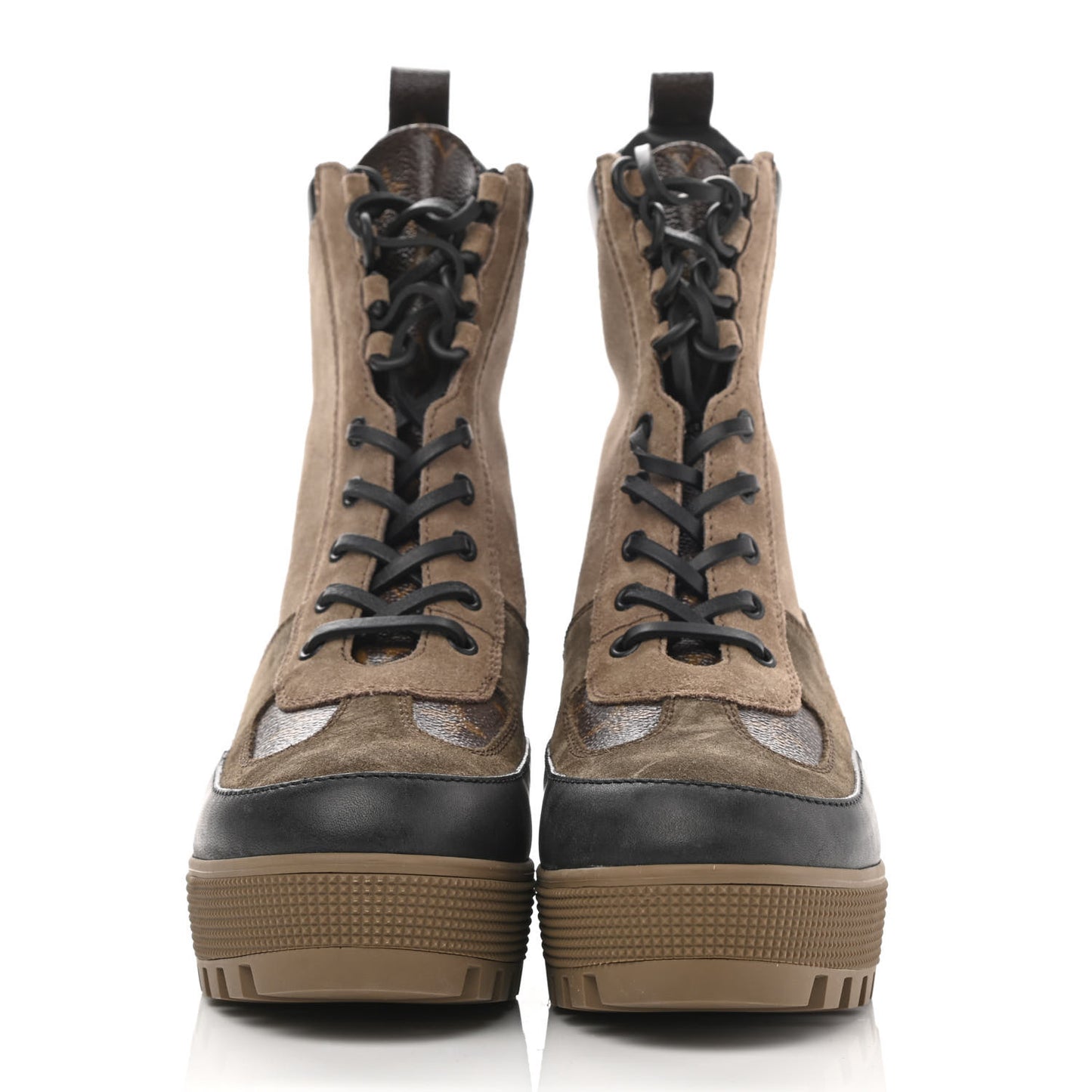 Suede Calfskin Monogram Laureate Platform Desert Boots 38.5 Taupe