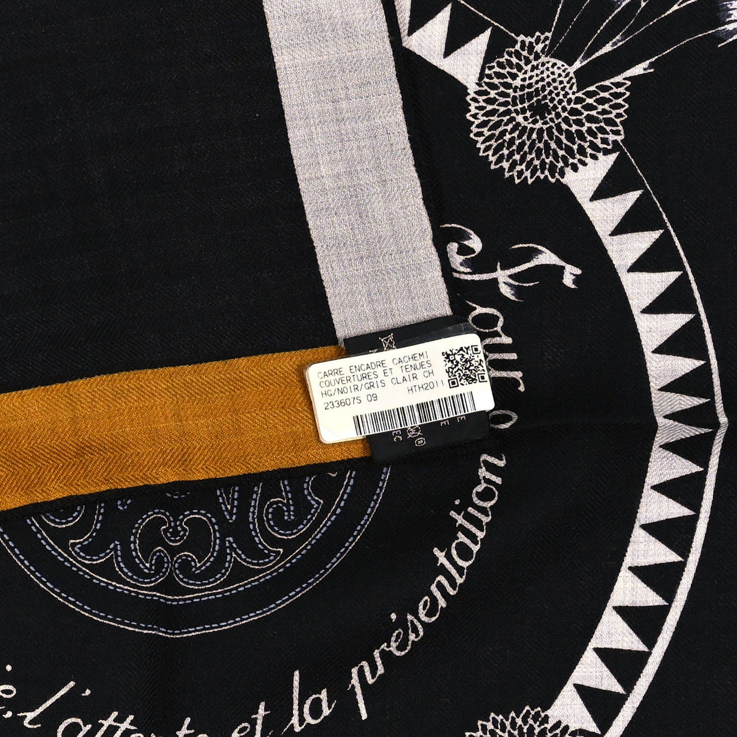 Cashmere Silk Encadre Blason Scarf 90 Black Gris Clair